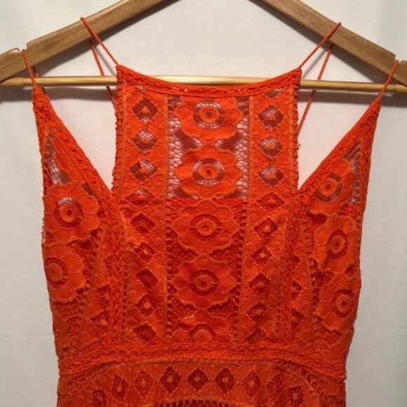 Free People Just Like Honey Lace Dress Orange Cocktail Wedding High Neck Size 6 - Picture 10 of 11